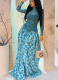 2025 Sheer High-Neck Elastic Slim-Fit A-Line Long-Sleeve Dress