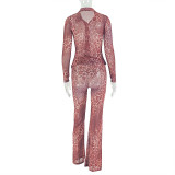2025 Fashion Leopard Print Cardigan Waist-Defining Top and Loose Pants Set