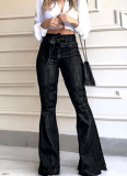 Stylish High-waisted Butt-lifting Lace-up Flared Wide-leg Denim Jeans