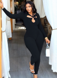 2025 Solid Color Hollow Out Metal Ring Tight-fitting Bodysuit