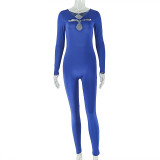 2025 Solid Color Hollow Out Metal Ring Tight-fitting Bodysuit