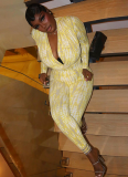 Stylish V-neck Slim-fit Printed Jumpsuit With Pleated Long Sleeves
