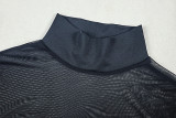 Stylish Solid Color Slightly Sheer Stand-collar Long-sleeved A-line Short Dress