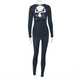 2025 Solid Color Hollow Out Metal Ring Tight-fitting Bodysuit