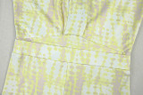 Stylish V-neck Slim-fit Printed Jumpsuit With Pleated Long Sleeves