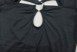 2025 Solid Color Hollow Out Metal Ring Tight-fitting Bodysuit