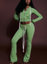 Stylish Hooded Zip-up Sweatshirt and Slim-fit Flared Pants Two-piece Set