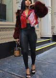 Stylish Patchwork Fur and Leather Short Biker Jacket/Top