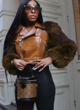 Stylish Patchwork Fur and Leather Short Biker Jacket/Top