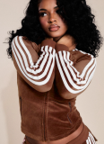 2025 Fashion Velour Zipper Drawstring Side Stripe Flared Pants Two-Piece Set