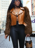 Stylish Patchwork Fur and Leather Short Biker Jacket/Top