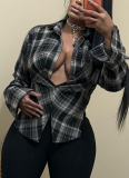 Casual Checkered Shirt With Folded Sleeves and Side Slits
