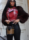 Stylish Patchwork Fur and Leather Short Biker Jacket/Top