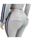 2025 Fashion Velour Zipper Drawstring Side Stripe Flared Pants Two-Piece Set