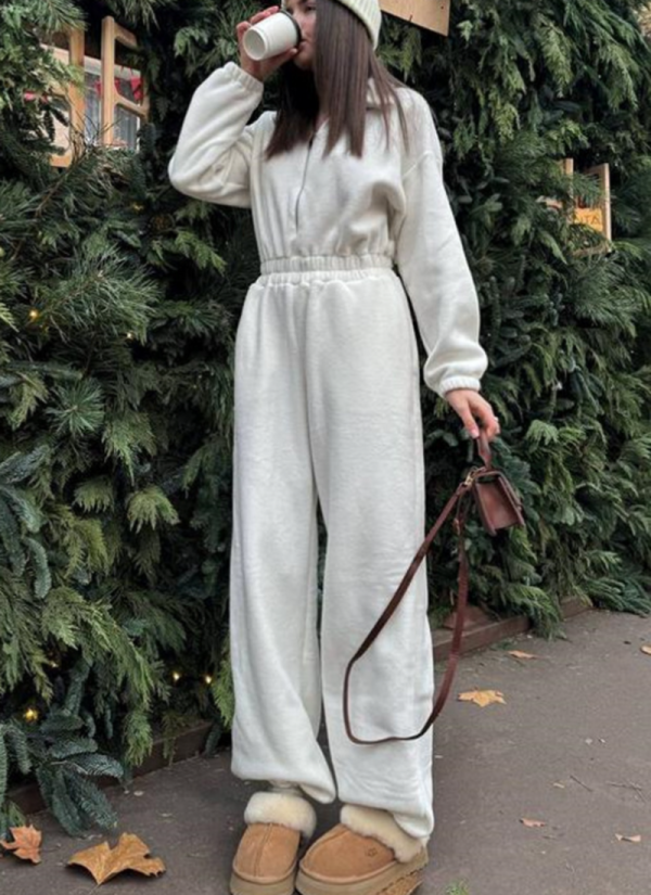 New Stylish Long-sleeved Jumpsuit With A Half-buttoned Front and Elasticated Waist