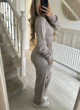 Autumn/Winter Casual Solid Color Zipper Cardigan and Straight-Leg Pants Set