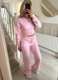 Autumn/Winter Casual Solid Color Zipper Cardigan and Straight-Leg Pants Set