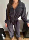 New Stylish Long-sleeved Jumpsuit With A Half-buttoned Front and Elasticated Waist