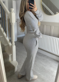 Autumn/Winter Casual Solid Color Zipper Cardigan and Straight-Leg Pants Set