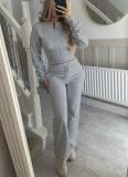 Autumn/Winter Casual Solid Color Zipper Cardigan and Straight-Leg Pants Set