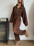New Stylish Long-sleeved Jumpsuit With A Half-buttoned Front and Elasticated Waist