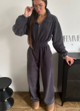 New Stylish Long-sleeved Jumpsuit With A Half-buttoned Front and Elasticated Waist