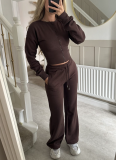 Autumn/Winter Casual Solid Color Zipper Cardigan and Straight-Leg Pants Set