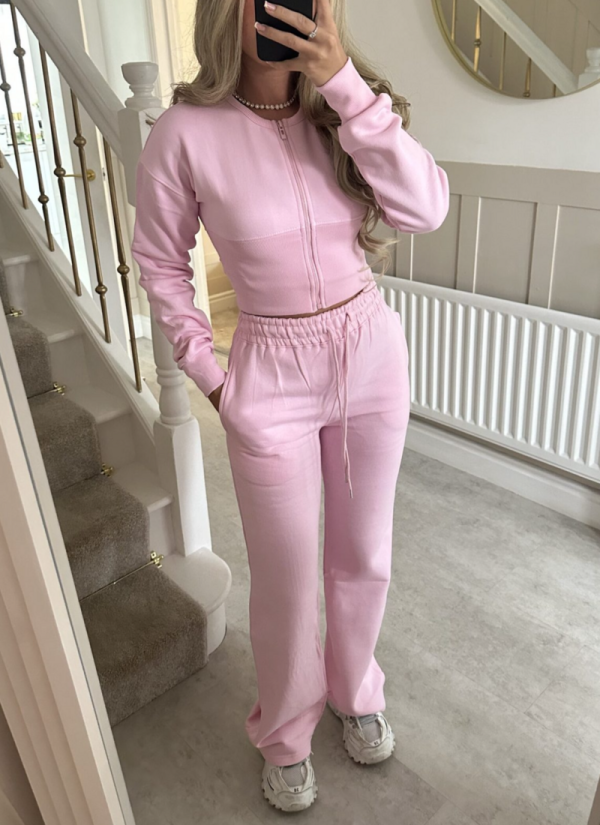 Autumn/Winter Casual Solid Color Zipper Cardigan and Straight-Leg Pants Set