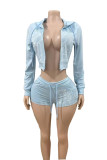 2025 Fashionable Slim-Fit Printed Zip-Up Cardigan and Shorts Set