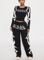 Autumn/Winter Fashionable Casual Sporty Printed Color-Blocked Set