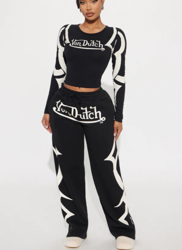 Autumn/Winter Fashionable Casual Sporty Printed Color-Blocked Set