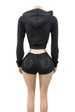 2025 Fashionable Slim-Fit Printed Zip-Up Cardigan and Shorts Set