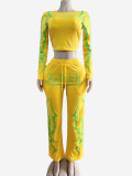 Autumn/Winter Fashionable Casual Sporty Printed Color-Blocked Set