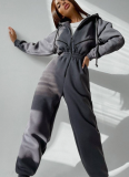 2025 Fashionable Sporty Casual Hooded Jumpsuit