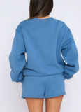 Stylish and Casual Solid Color Crew Neck Long-sleeved Sweatshirt and Shorts Set
