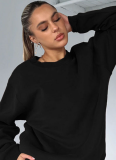 Stylish and Casual Solid Color Crew Neck Long-sleeved Sweatshirt and Shorts Set