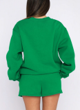 Stylish and Casual Solid Color Crew Neck Long-sleeved Sweatshirt and Shorts Set