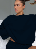 Stylish and Casual Solid Color Crew Neck Long-sleeved Sweatshirt and Shorts Set