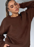 Stylish and Casual Solid Color Crew Neck Long-sleeved Sweatshirt and Shorts Set