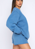 Stylish and Casual Solid Color Crew Neck Long-sleeved Sweatshirt and Shorts Set