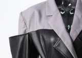 2025 Autumn PU Leather Patchwork Suit-style Loose-fitting Jacket/Coat