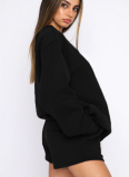 Stylish and Casual Solid Color Crew Neck Long-sleeved Sweatshirt and Shorts Set