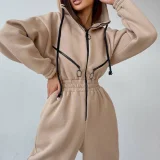 2025 Fashionable Sporty Casual Hooded Jumpsuit