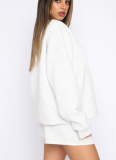 Stylish and Casual Solid Color Crew Neck Long-sleeved Sweatshirt and Shorts Set