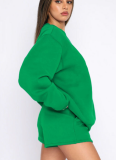 Stylish and Casual Solid Color Crew Neck Long-sleeved Sweatshirt and Shorts Set
