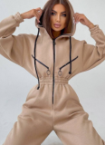 2025 Fashionable Sporty Casual Hooded Jumpsuit