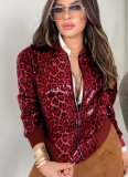 Stylish Leopard Print Sequined Jacket With Long Sleeves and Zipper Closure