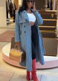 Stylish Long-sleeved Loose-fitting Denim Trench Coat/long Jacket