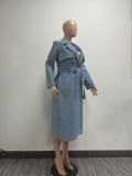Stylish Long-sleeved Loose-fitting Denim Trench Coat/long Jacket