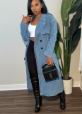 Stylish Long-sleeved Loose-fitting Denim Trench Coat/long Jacket
